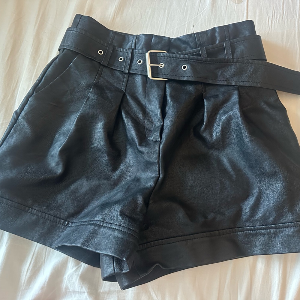 Topshop Black Leather-Style Shorts